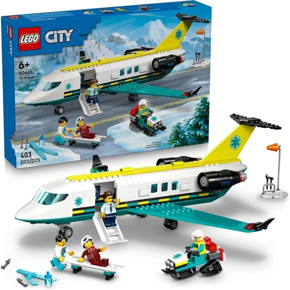 LEGO Air Ambulance Kids 403pc White New City 60465 Jet Snowmobile Set